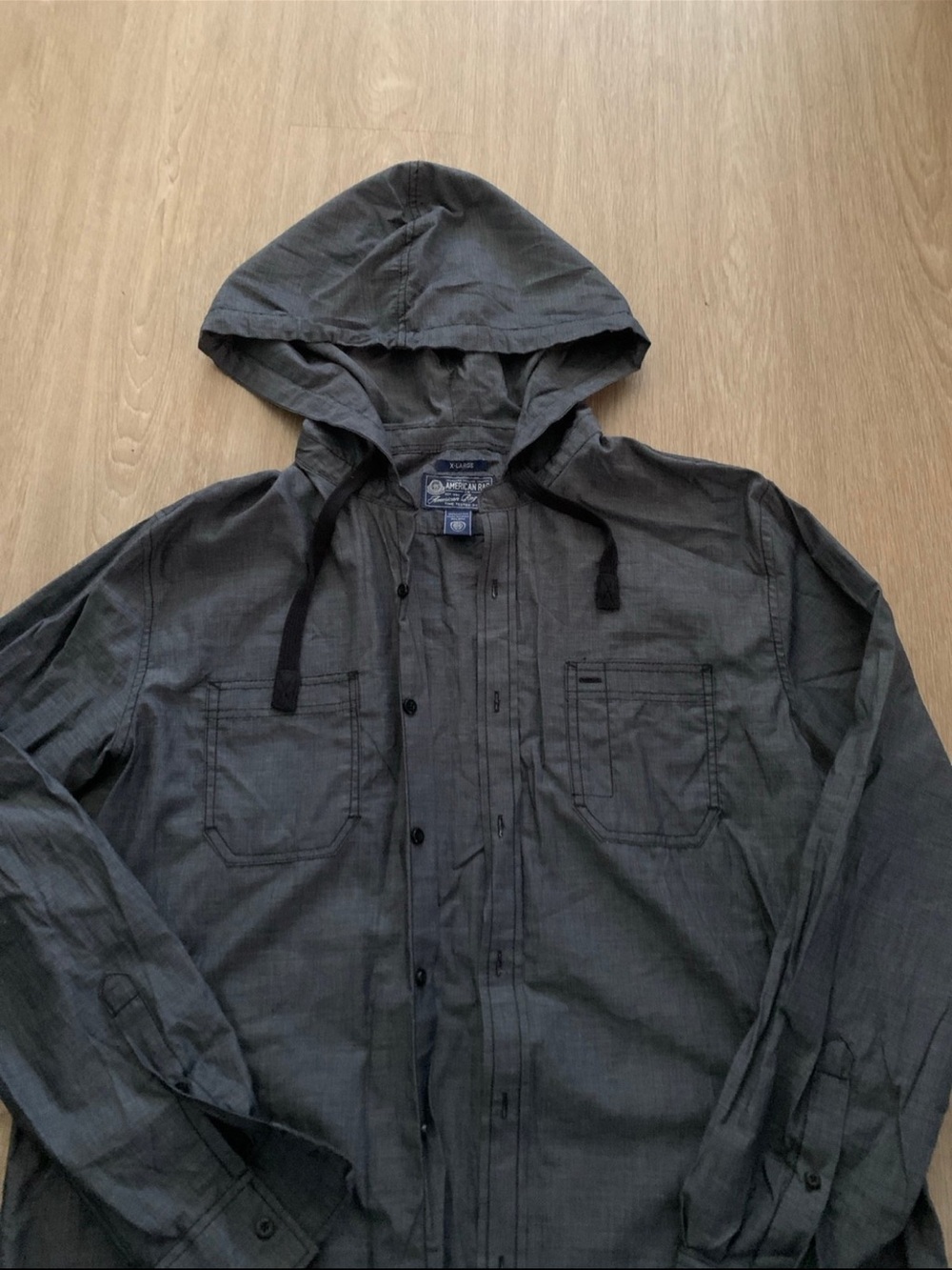 American Rag Hooded Button-Up Jacket in Dark  Blue